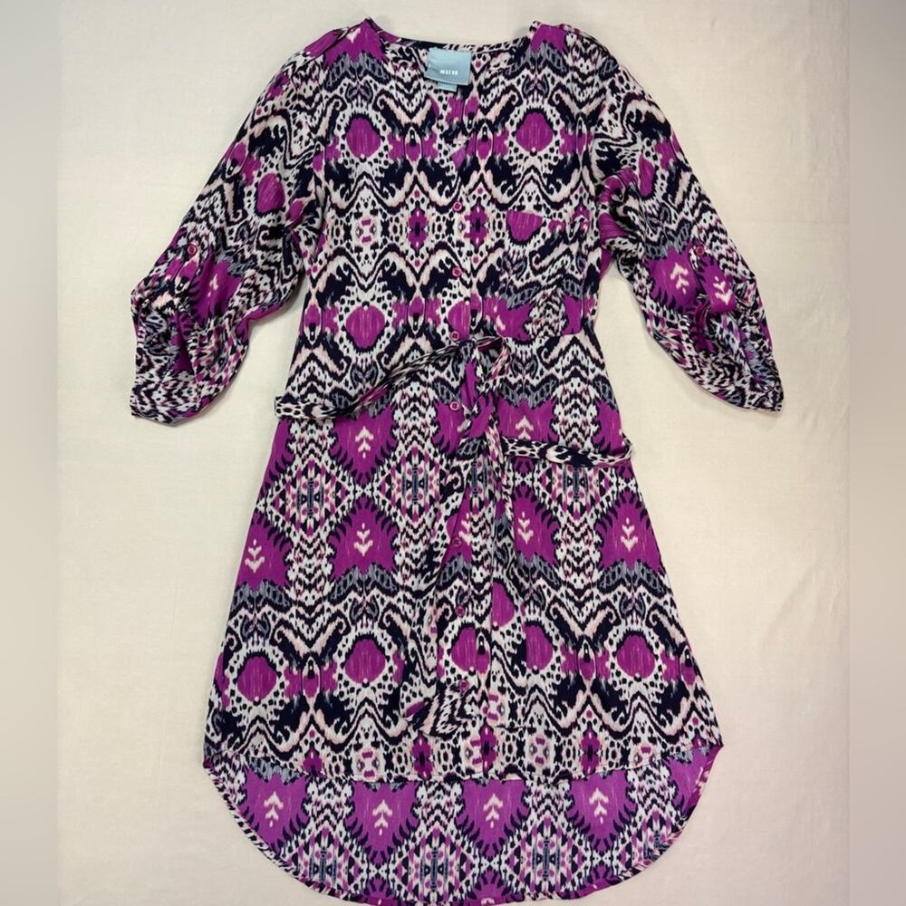 Maeve Anthropologie Women’s Purple Ikat Print Shirt Dress Size XS